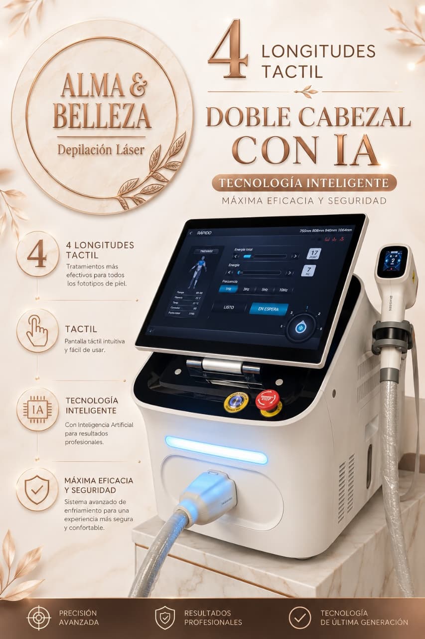 Depiladora láser 4 longitudes táctil con doble cabezal e IA